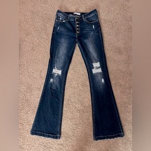 Kancan Dark Was distressed flare jeans